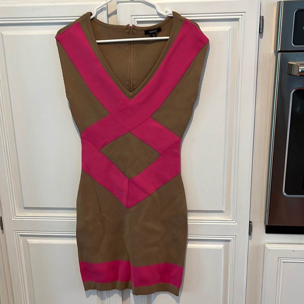 Tan/pink mini stretchy dress